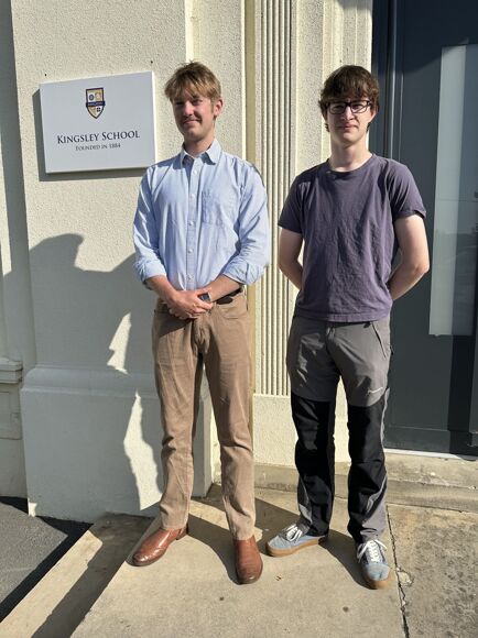 Tom Paviour Coward and Joshua Harrison on A level results day at Kingsley School